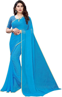 HouseOfCommon Solid/Plain Banarasi Pure Silk Saree(Light Blue)