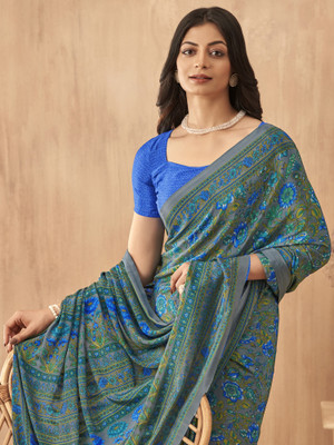Divastri Printed Daily Wear Crepe Saree(Grey)