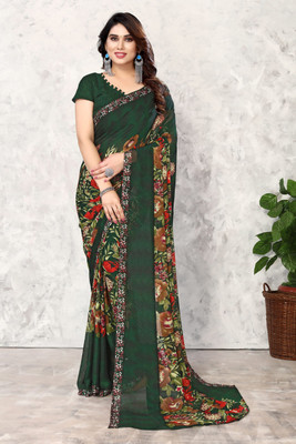 YASHIKA Printed, Digital Print Daily Wear Georgette Saree(Green)