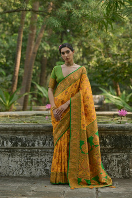 Tasrika Woven Banarasi Cotton Silk Saree(Mustard)