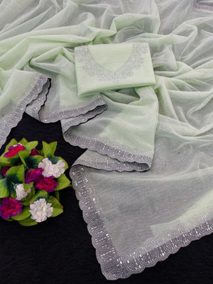 HouseOfCommon Embellished Bollywood Supernet Saree(Light Green)