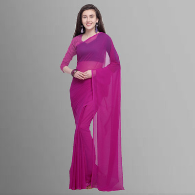 Anand Sarees Solid/Plain Daily Wear Georgette Saree(Magenta)