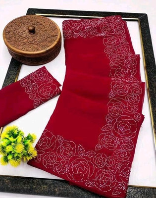 pari creation Self Design Bollywood Georgette Saree(Red)