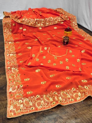 Radheradhey Embroidered, Floral Print Bollywood Georgette Saree(Orange)