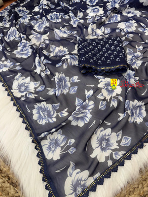bhavika silk mills Floral Print Daily Wear Georgette Saree(Blue)