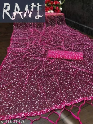 MAAFAB Embroidered Daily Wear Net Saree(Pink)