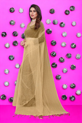InfiniteFab Embroidered Bollywood Net Saree(Cream)