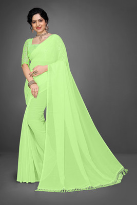 V AMAN FASHION Solid/Plain Daily Wear Chiffon Saree(Green)