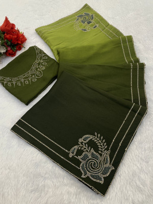 Ethina Fashion Embroidered Bollywood Georgette Saree(Light Green)