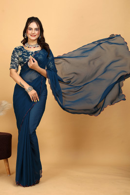 DHARMEE Embellished Bollywood Georgette Saree(Dark Blue)