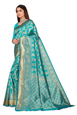SWAMI STUDIO Self Design Banarasi Jacquard Saree(Light Blue)
