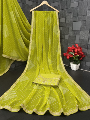 NERTA BOUTIQUE Printed, Self Design, Solid/Plain Bollywood Georgette Saree(Light Green)