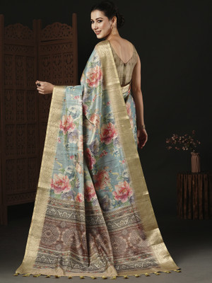 ANOUK Printed Chinnalapattu Silk Blend Saree(Blue)