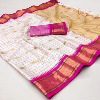 WILLMAKE Printed Bollywood Georgette Saree(White, Pink)