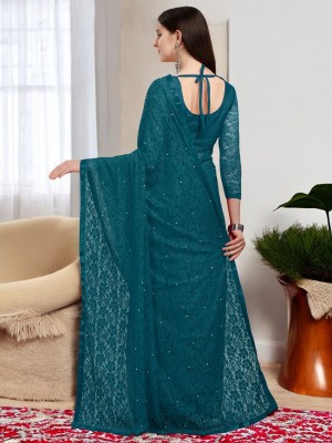 NEXA Self Design, Embellished Bollywood Net Saree(Blue)