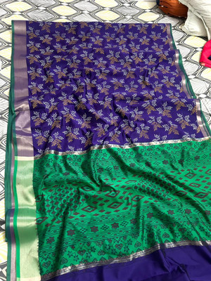 Montauk Fabians Printed, Woven Banarasi Polyester Saree(Purple, Green)