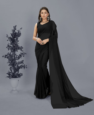 kashvi sarees Solid/Plain Bollywood Georgette Saree(Black)