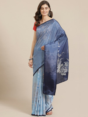 Divastri Floral Print Assam Silk Art Silk Saree(Blue)