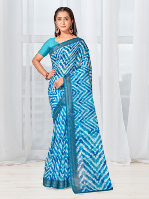 ANOUK Printed Daily Wear Linen Saree(Light Blue)