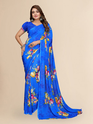 Moda Rapido Floral Print Daily Wear Georgette Saree(Blue)