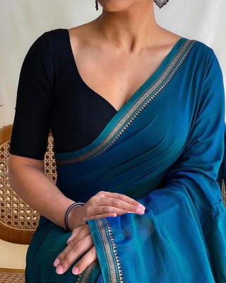 NewNilaSaree Self Design Handloom Handloom Pure Cotton Saree(Blue)