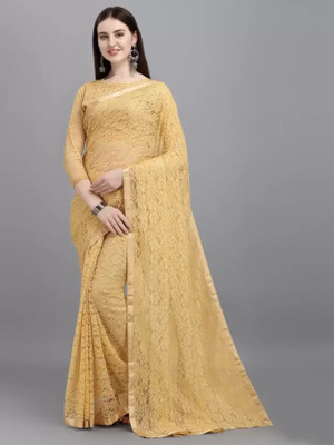 Nilkanthvarni Creation Self Design Bollywood Net Saree(Beige)