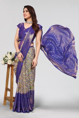 Winza Designer Printed, Paisley, Floral Print Bollywood Chiffon, Brasso Saree(Blue)