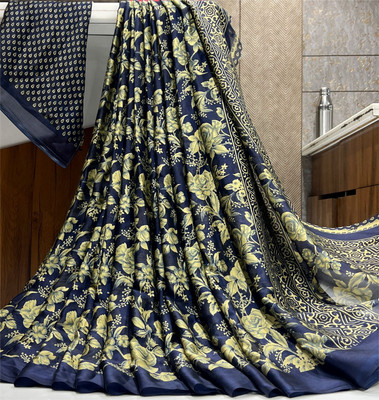 Hensi sarees shop Polka Print Bollywood Chiffon, Art Silk Saree(Dark Blue)