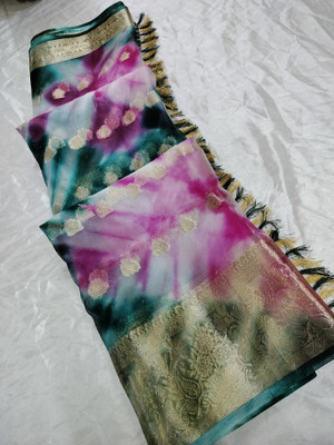 RAJ DARBAR Digital Print Bandhani Organza Saree(Multicolor)