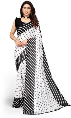 Priyashi Printed, Striped Bollywood Georgette Saree(Black)