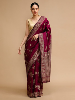 House of Pataudi Woven Banarasi Silk Blend Saree(Maroon)