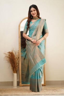 HANSIKA FASHION Woven Banarasi Raw Silk Saree(Light Blue)