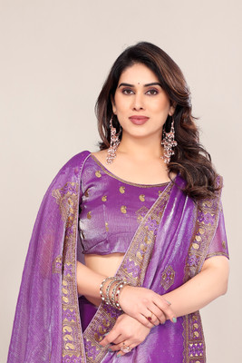 KHRITI FAB Embroidered Bollywood Jimmy choo Saree(Purple)