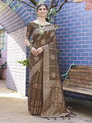 sagarika Woven Bollywood Organza Saree(Brown)