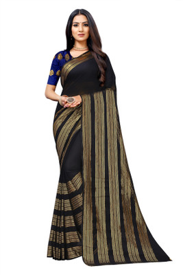Aardiva Woven, Striped Bollywood Chiffon Saree(Black)