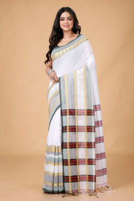 ADbutiq Self Design Tant Pure Cotton Saree(White)