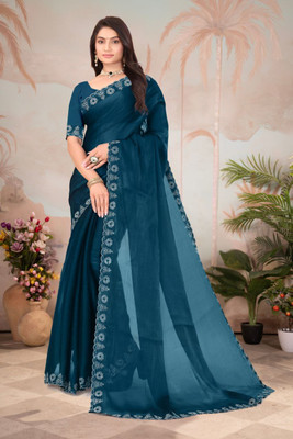 Prem Enterprises Self Design Bollywood Jimmy choo Saree(Blue, Dark Blue)