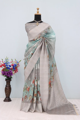 SANJEVAY Floral Print Bollywood Linen Saree(Multicolor)