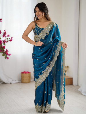 Sareemall Embellished Bollywood Chiffon Saree(Light Blue)