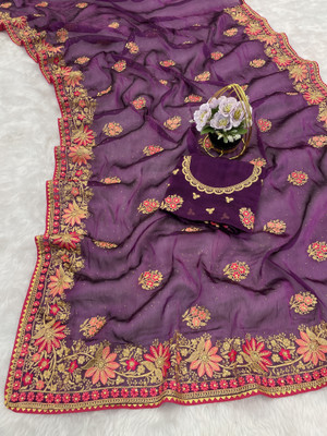 MIYANIFAB Embroidered Bollywood Lycra Saree(Purple)