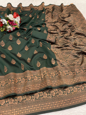 NESHVI ENTERPRISE Self Design Banarasi Jacquard Saree(Dark Green)