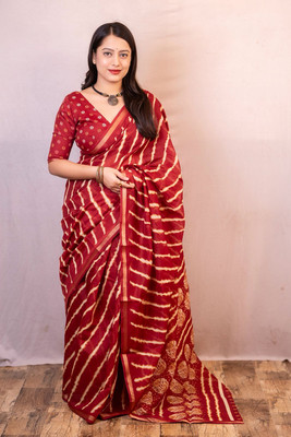 Dhanlaxmi CreationLLP Printed Leheria Cotton Blend Saree(Maroon)