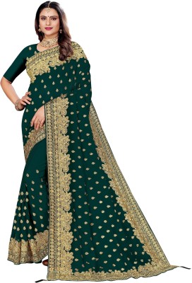 DEV SHREE SILK Self Design, Embroidered, Woven Bollywood Pure Silk Saree(Light Green)