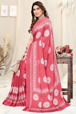 MIRCHI FASHION Printed, Blocked Printed Hand Batik Chiffon, Georgette Saree(Pink, White)