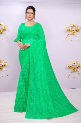 NORAFLEXx Self Design Bollywood Net Saree(Green)
