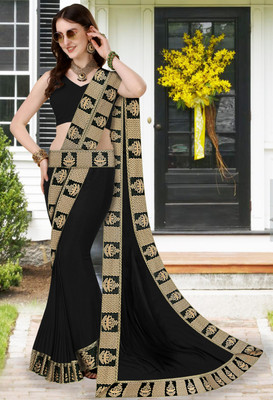 Chhavi Fashion Solid/Plain Banarasi Chiffon Saree(Black)