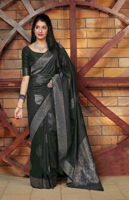Gold Art Fashion Woven Kanjivaram Jacquard, Pure Silk Saree(Black)