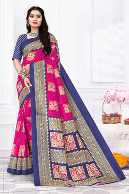 Grubstaker Printed Assam Silk Art Silk Saree(Multicolor)