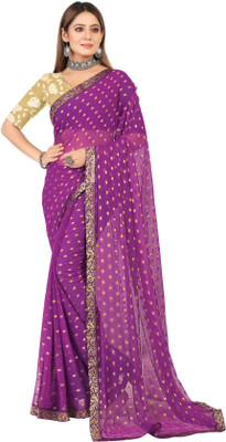RHEY Woven Bollywood Chiffon Saree(Purple)