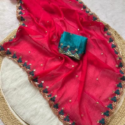 Zari and Ziba Dyed Bollywood Chiffon Saree(Red)